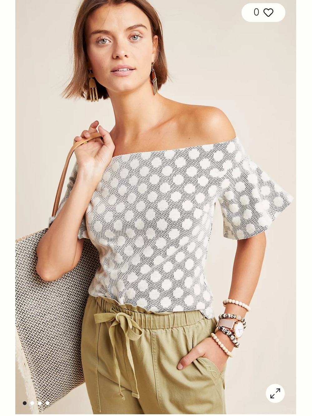 Women’s Off-the-Shoulder White Dot Knit Blouse